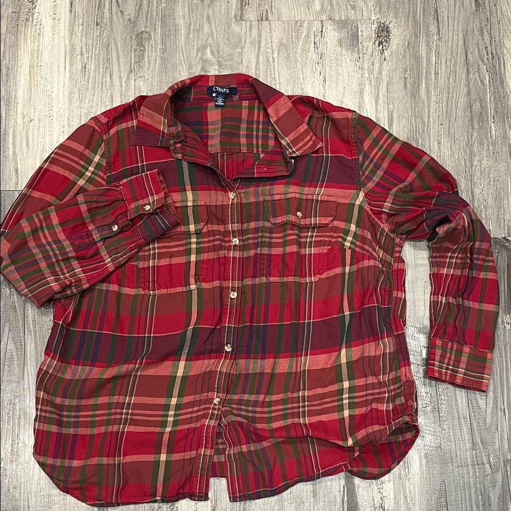 Vintage Chaps Multicolor Plaid Casual Button Up